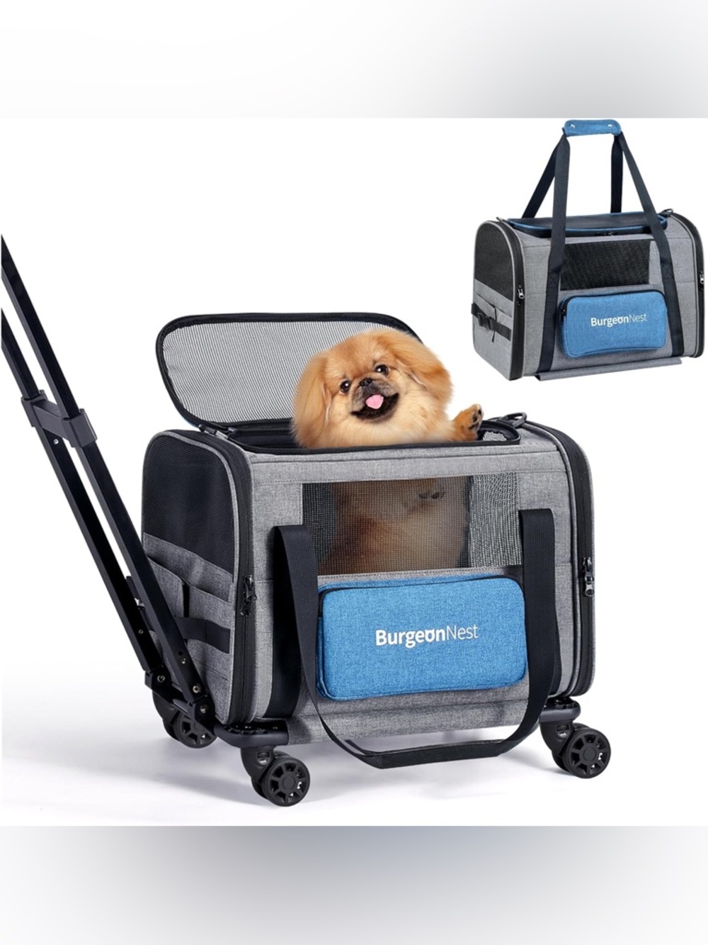 Gray and Blue Rolling Pet Carrier